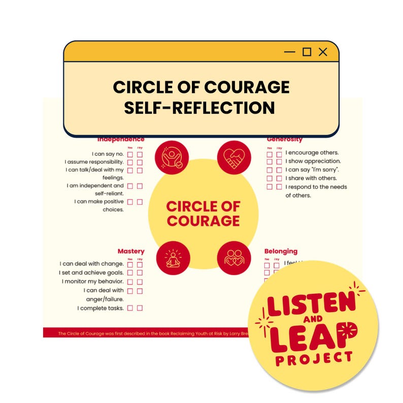 Courage Examples Charts.pdf Circle of Courage Self-reflection Worksheet: SEL Printable (PDF) - Etsy