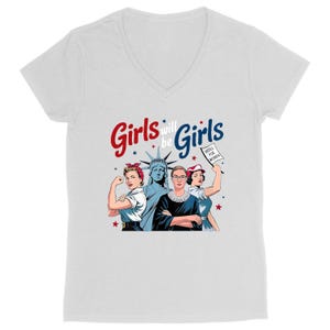 Patriotic Women&#39;s V-Neck Tee: USA Cotton, Soft & Sustainable