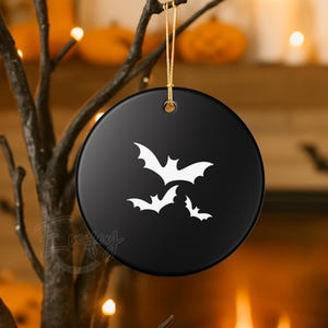 Spooky Bat Ornament, Gothic Halloween Tree Decoration, Black Ceramic Bat Ornament for Haunted Mantels and Witchcore Decor