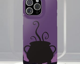 Witch Cauldron Design Purple Slim Phone Case, Compatible with iPhone 17, 16, 15, 14, 13, Halloween Witch Cover