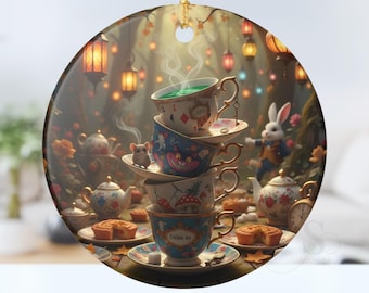 Adorno de Alicia en el País de las Maravillas, adorno colgante redondo para la fiesta del té del Sombrerero Loco, decoración caprichosa para el hogar con temática de cuentos, regalo literario para amantes de los libros.