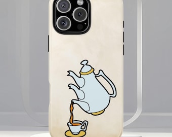 Alice in Wonderland Biodegradable Phone Case, Tea Kettle and Cups Phone Cover, Compatible with Galaxy, iPhone 17, 16, 15, 14, 13