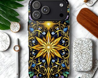 Stained Glass Gift Celestial Tough Case compatible with iPhone 17 16 15 14 13 Air Pro Max Plus, Galaxy, Google Pixel, Halloween Gift for Her