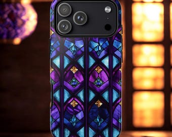 Stained Glass Gothic Window Style Tough Phone Case Compatible with iPhone 17, Other iPhone Models, Galaxy, Pixel, Halloween Phone Cover Gift