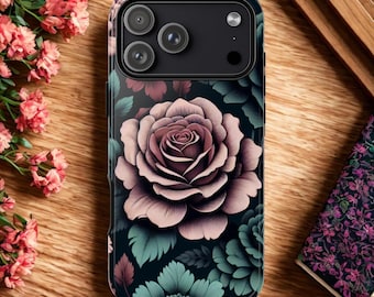 Dark Rose Gothic Style Phone Case compatible with iPhone 17, Other iPhone Models, Galaxy, Google Pixel, Tough Case Halloween Gift for Her