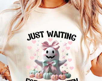 Just Waiting for Halloween Comfort Colors® Shirt | Coquette Halloween T-Shirt | Soft Spooky Ghost Skeleton Pumpkin Shirt | Everfey Designs