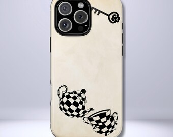 Funda resistente para teléfono Alicia en el País de las Maravillas, tetera y tazas, compatible con iPhone, Galaxy y Google