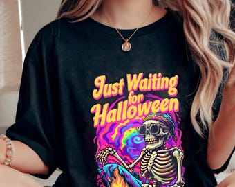 Just Waiting for Halloween Shirt | Comfort Colors® Shirt | Soft Spooky Tee | Cute Halloween Gift for Her | Y2K Neon Aesthetic