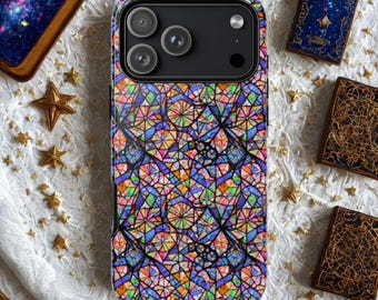 Estuche rígido con diseño floral celestial de vitrales, compatible con iPhone, Samsung Galaxy, Google Pixel, funda de teléfono, regalo para ella