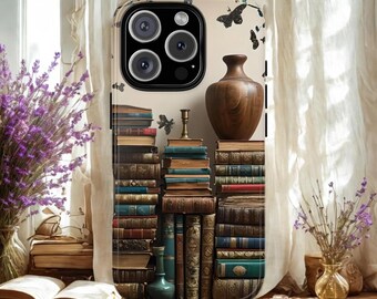 Bookish Phone Case, Book Lover, Cozy Witch Aesthetic Phone Cover, Romance Book Lover Gift, Potion Bookshelf, Candlelit Library Case