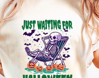 Just Waiting for Halloween Shirt | Comfort Colors® Shirt | Soft Spooky Tee | Cute Halloween Gift for Her | Y2K Neon Aesthetic