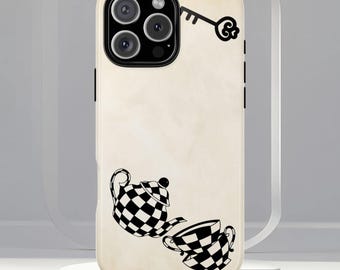 Funda fina para teléfono de Alicia en el País de las Maravillas, con tetera y tazas, compatible con iPhone 17, 16, 15, 14 y 13