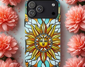Sunburst Gothic Stained Glass Phone Case, Sunshine Celestial Tough Phone Case Compatible with iPhone 17, Other iPhone Models, Galaxy, Pixel