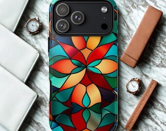 Funda resistente con diseño de vitrales celestiales compatible con iPhone 16 Pro Max Plus 15 14 13 12 11 10 9 8 X Google Pixel Samsung Galaxy
