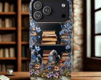 Romance Book Phone Case, Book Lover Floral Phone Case, Whimsical Witch Aesthetic Case, Bookshelf Phone Case, Cottagecore Reader Gift,
