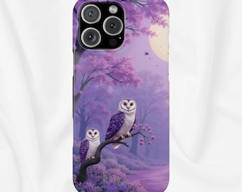 Purple Owl Slim Phone Case, Fairycore Forest, Mystical Owl Art, Cottagecore Woodland Animal, Nature Phone Cover