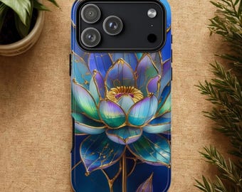 Lotus Flower Stained Glass compatible with iPhone 16 pro max plus 15 14 13 12 11 10 9 8 X Google Pixel Samsung Galaxy