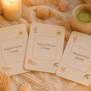 Cartes étapes bébé à imprimer – 12 mois & premières fois - Design nature et solaire -Souvenir naissance printable