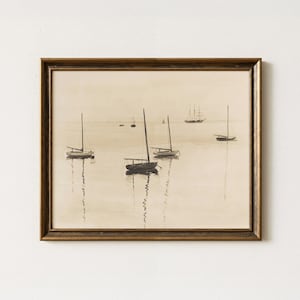Sailboats Wall Art – Antique Nautical Watercolor Print – Vintage Maritime Decor