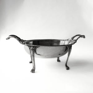 Посеребренная чаша Poole Silver Co. на ножке – винтажная овальная ваза с ручками – сервировочные принадлежности середины века – декор для свадебного подарка