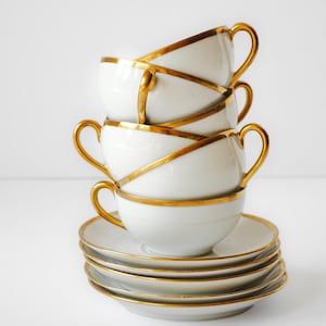 Vintage Bavaria Porcelain Teacup Set (6): Elegant Gold Trim Tea Set