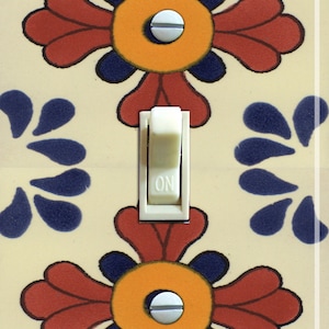 TALAVERA TILE (Faux) Red Flower Switch Plate Single,Double,Outlet