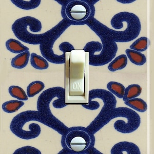 TALAVERA TILE (Faux) Blue X&#39;s Switch Plate Single,Double,Outlet