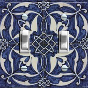 Vintage Blue and White Tile (Faux) Double Switch Plate