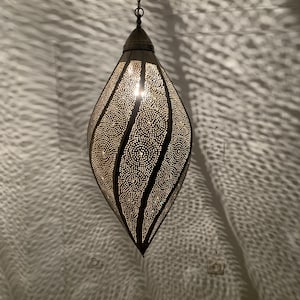 Handmade Moroccan Teardrop Pendant Light – Brass Ceiling Lantern – Perforated Gold Hanging Light Fixture – Boho Rustic Lighting