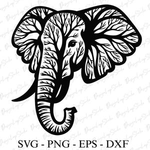 Elephant Tree Dxf Cut File, Dxf for Cnc Laser cut, Plasma cut files, Wall Decor Dxf, Animals Svg Elephant Svg cutting files for Cricut