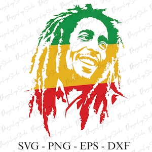 Bob Marley Svg, Vector Cut file for Cricut, Png, Dxf, Digital Print, Decal,Bob Marley Png, Rastafari Flag Svg