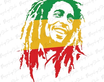 Bob Marley Svg, Vector Cut file for Cricut, Png, Dxf, Digital Print, Decal,Bob Marley Png, Rastafari Flag Svg