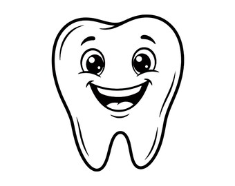 Cute Tooth Cartoon Svg, Smiling Tooth Character, Happy Tooth Illustration, Dental Clinic Clipart, Dentist Kids Dental Care Design