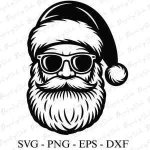 Cool Santa Face in Sunglasses SVG File for Cricut., Santa Claus Svg, Png, Dxf - Digital Download , Christmas Santa Head Design