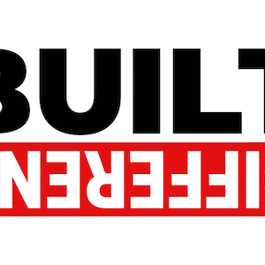 May include: Bold black text reads "BUILT" above a red rectangle with the white text "DIFFERENT". The design is simple and modern, with a strong contrast between the black and red.