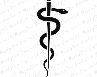 Rod of Asclepius Svg, Medical Symbol. Vector Cut file for Cricut, Silhouette, Png, Eps, Dxf, Decal, Sticker, Vinyl, Pin