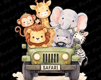 Tropical Jungle Safari Animals Car Svg, Kids Sublimation, Baby Shower Invite, Jungle Birthday