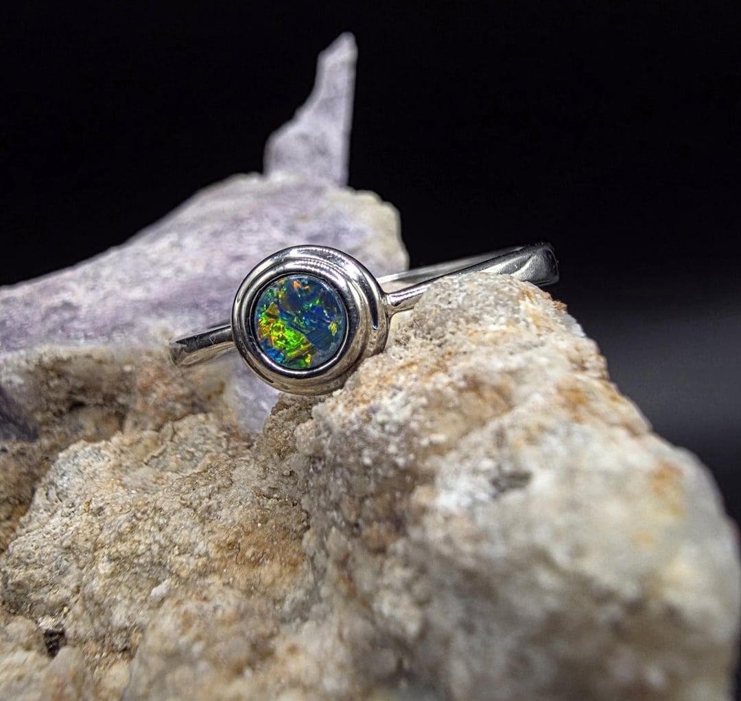 Australian Opal Doublet Ring – Ocean Fire in Sterling Silver - Size 7 ...