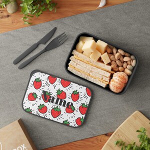Lonchera Bento de Fresa, Lonchera Personalizada, Lonchera Infantil, Preparación de Comidas Ecológica, Regalo Único para la Escuela