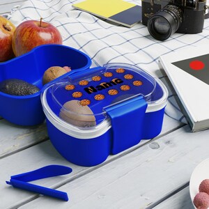 Caja bento personalizada de dos niveles con diseño de galletas, lonchera, preparación de comidas, almuerzo para niños, regreso a clases, nombre personalizado