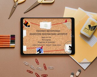 Cognitive Distortions Toolkit for Kids & Teens (10–15) | Thought Detectives Game | Therapy Worksheets and Cards | Bilingual Spanish English