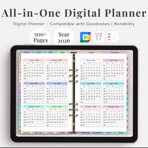 All-in-One Digital Planner 2026 Digital Planner, Digital Journal, Digital Goodnotes Template, Weekly, Daily Planner, Notability, Plannerly