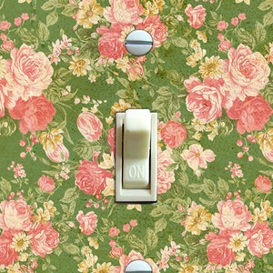 Pink Rose Floral Wallpaper, Switch Plate Cover, Wall Plate, Single/Double/Outlet/Rocker, Home Decor