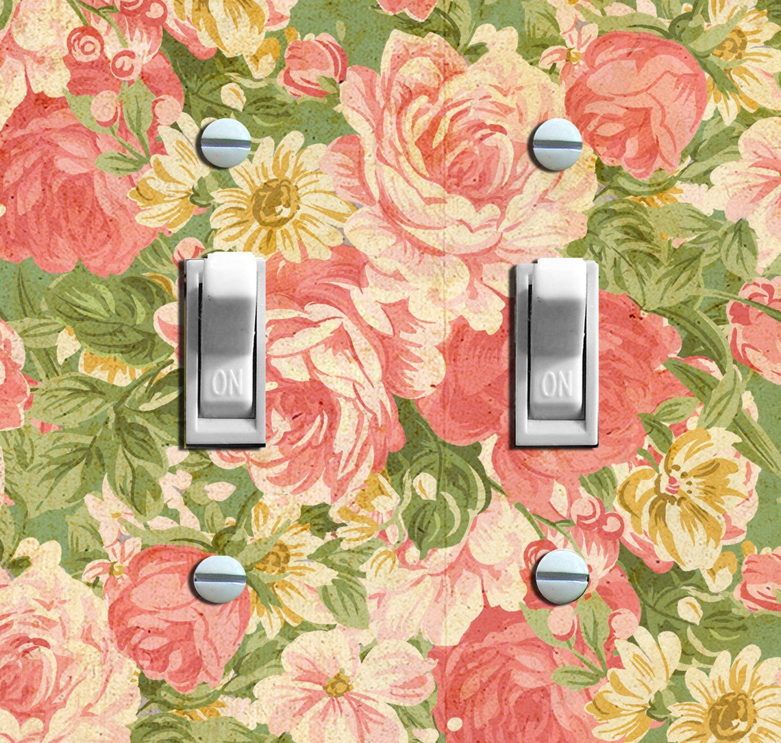 Pink Rose Floral Wallpaper Switch Plate Cover Wall Plate Etsy