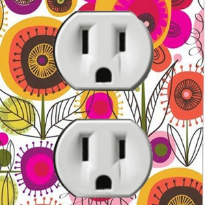 Retro Flower Wallpaper, Switch Plate Cover, Wall Plate, Single/double