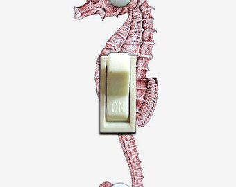 Vintage Pink Seahorse Illustration, Switch Plate Cover, Wall Plate, Single, Double, Home Decor