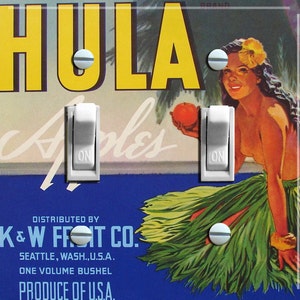 HULA Vintage Crate Label, Switch Plate Cover, Wall Plate, Double, Home Decor
