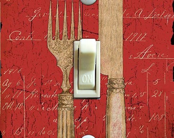 Vintage Silverware Illustration, Switch Plate Cover, Wall Plate, Single, Home Decor