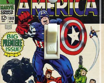 Vintage Captain America #100 1968, Switch Plate Cover, Wall Plate, Single, Home Decor