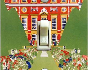 1927 Hampton Court Cartel de viaje, cubierta decorativa de la placa de interruptor, placa de pared, individual, decoración del hogar